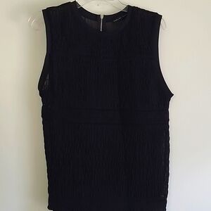 English Factory black sleeveless smocked front sheer blouse Sz M